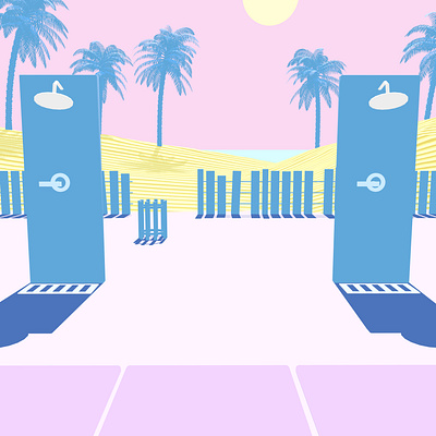 South Beach beach blue deco dunes editorial art illustration minimalism minimalist palm trees pastel pink pop art sand showers spring summer sunny yellow