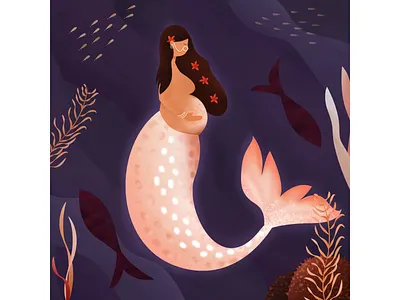 MerMother beautiful calm fish illustration indian inspiration magical mermaid mermay mother motherhood mystical nymph plant illustration pregnant serene texture underwater vector woman