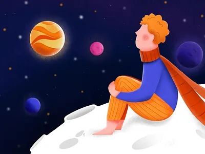"The Little Prince" illustration art boy design illustration littleprince logo moon moonlight prince sky stars ui vector