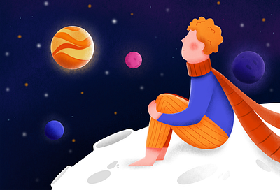 "The Little Prince" illustration art boy design illustration littleprince logo moon moonlight prince sky stars ui vector