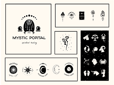 Mystic Logo Bundle crystal crystal ball eye eyeball eyes luna lunar cycle moon moon cycle mystic mystical rising rising sun rose stars sun tarot tarot card witch zodiac