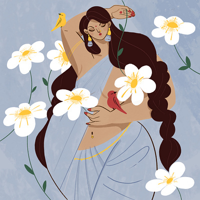 ✤ C H A M P A ✤ art character colorful design drawing flowers flowers illustration graphics illustration indian modern woman