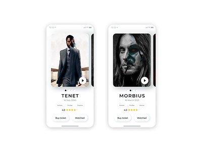 Cinema app UI app app design cinema interface morbius neomorphism tenet ui