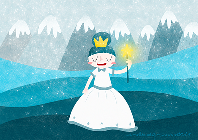 The Snow Queen blue children glow kids kidsart lovely mountain nature procreate queen shine snow snow queen sweet tale