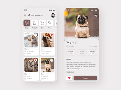 Pet Adoption App UI animal app app design branding cat design dog flat design freebie pet pet adoption pet app pet care trending trending ui ui uiux ux web zoo