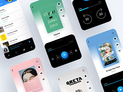 Audioteka app redesign app design appdesign audio audioteka blue books branding bright clean colors drivingmode floating gradient kafka listen modern typography ui ux uidesign