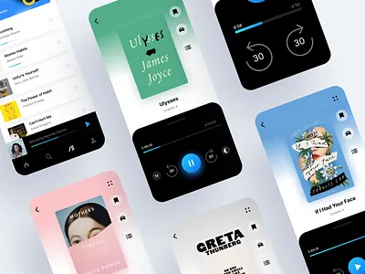 Audioteka app redesign app design appdesign audio audioteka blue books branding bright clean colors drivingmode floating gradient kafka listen modern typography ui ux uidesign