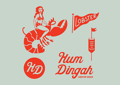 Hum Dingah branding customtypography design graphic illustration lobster lobsterlogo logo logo design maine restaurantlogo retrologo vector