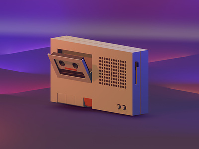 L1 - 02. Cassette Player - 3D Practice 3d blue cassette dark graphic design illustration orange orthographic player purple
