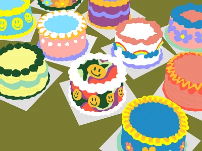 Cake Cake Cake baked baking cake color dessert drawing drawing challenge illustration rainbow retro smiley still here still life still life treat