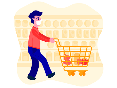 Quarantine Routine Series - Illustration - Supermarket cart character design cuarentena digital art grocery list happy healthy illustration illustrator ilustración lifestyle quarantine quedate en casa routine shopping stay at home supermarket vector art wellness