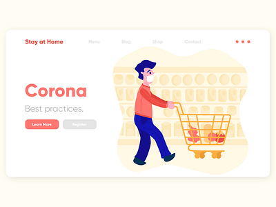 Quarantine Routine Series - Landing Page - Supermarket cart character design cuarentena digital art grocery happy healthy illustration illustrator ilustración lifestyle quarantine quedate en casa routine shopping stay at home supermarket vector art wellness