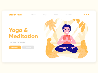 Quarantine Routine Series - Landing Page - Yoga adobe xd coronavirus cuarentena digital art happy illustration illustration art ilustracion lifestyle meditation quarantine relax routine stay at home user interface vector art web design wellness yoga