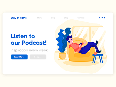 Quarantine Routine Series - Landing Page - Podcast adobe xd coronavirus cuarentena digital art illustration ilustracion inspiration listening music podcast quarantine relax routine stay at home user interface vector art web design