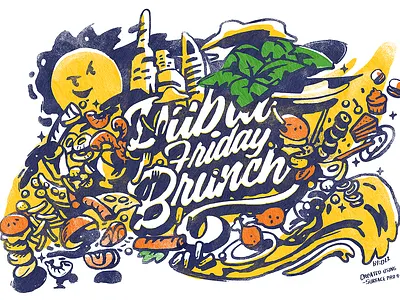 Dubai Friday Brunch Microsoft Mural brunch burger cake design designer dubai microsoft mural pizza poster poster art poster design print sea sun sushi uae yellow