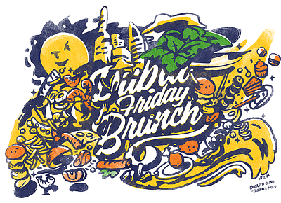 Dubai Friday Brunch Microsoft Mural brunch burger cake design designer dubai microsoft mural pizza poster poster art poster design print sea sun sushi uae yellow