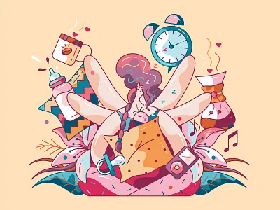 Sleepnot baby character design coffee cute flat illustration insomnia mother motherhood newborn night parenting sleep vector