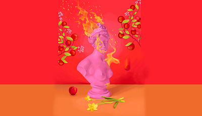 Venus on fire bloom blooms classical color face fire flame flowers greek god illustration love marbel peaches pink portrait sexuality spring statue venus womans