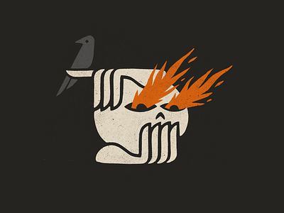 Asymmetric Balance bird dark drawing eyes fire flames grit hands illustration skull texture