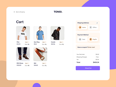 Tongi - Shopping Cart UI (Concept) adobe xd buy now cart clothes dailyui ecommerce flat minimal minimalism shoes shopping shopping bag shopping basket shopping cart sketch ui ux