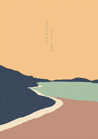 Art landscape background with Japanese wave pattern vector. Natu abstract asian background banner chinese desert illustration japan japanese landscape modern mountain forest nature pattern poster rivers sea sunset vector wave