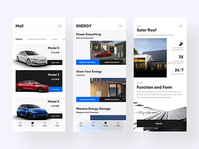 Car app 3 app branding car energy tesla ui