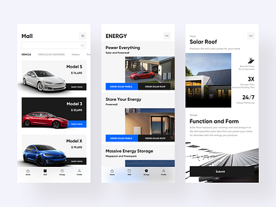 Car app 3 app branding car energy tesla ui