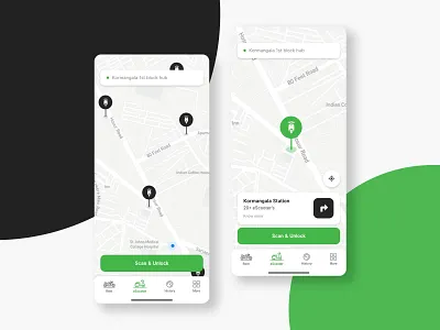 Rent an eScooter - Map view ( light theme ) app booking design escooter flat light theme location map view mobile mobile design renting scaning search ui ui design