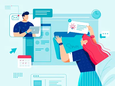 How to Make It Work business character collaboration discuss flat girl illustration man manage remotework scrum task team transfer woman working