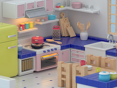 3D Kitchen scene 3d 3d design 3d illustration 3d model 3d objects 3d scene blender c4d cinema4d graphic design ill illustration kitchen kitchen model lowpoly octane octane render render