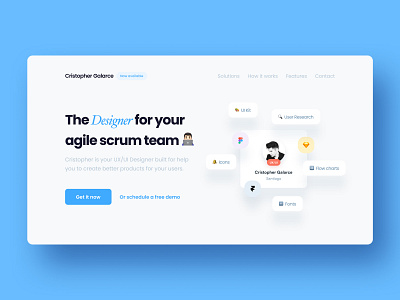 Designer Portfolio Hero agile app clean cover demo designer download hero homepage landing minimal product simple ui ux visual