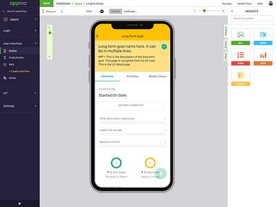 DailyGoals app development process on Appivo app builder app design app development charts goals goals app hybrid app