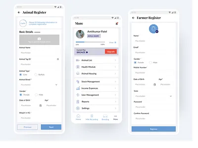 Farm 365 app Registration & Profile Screens app appdesign blue clean dailyui farmer figma inputform mobileui more process product profle register registration registration page uiux white wizard