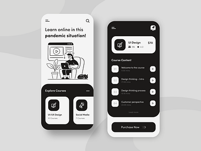 eLearning Application Design app app concept app design app designer app designers app development black white blackandwhite design elearning elearning app mobile app mobile app design mobile app ui ui ui designer ux