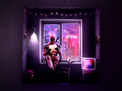 Deadpool character color creative cyberpunk deadpool design designer edit inspiration marvel marvelcomics photoshop poster ps psd sad stayhome