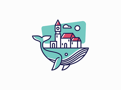 Whale with City on Back animal brand branding city clean creative design elegant emblem logo mark modern original premium professional sea simple unique vector whale