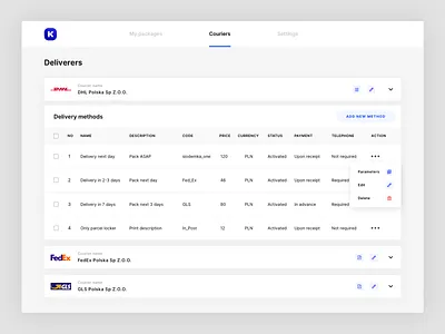 Couriers ordering- Deliverers app button courier delivery design dropdown list minimal ordering ui web app design web application web design