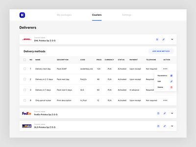 Couriers ordering- Deliverers app button courier delivery design dropdown list minimal ordering ui web app design web application web design