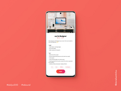 Daily UI #050 - Job Listing (Rebound) 050 aveiro dailyui dailyui 050 dailyuichallenge elvas freelancer graphic designer job job application job board job listing jobs listing minimalism mobile design mobile ui ui design ui designer ui ux