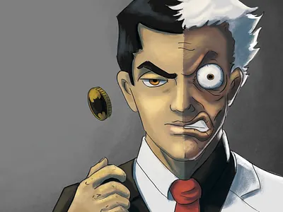 Two Face batman character dc freehand illustration portrait