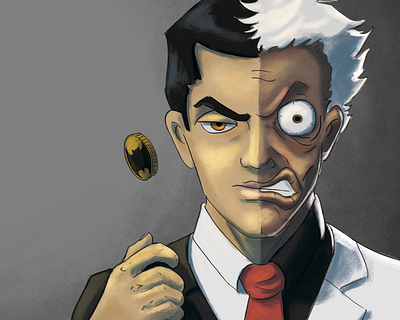 Two Face batman character dc freehand illustration portrait