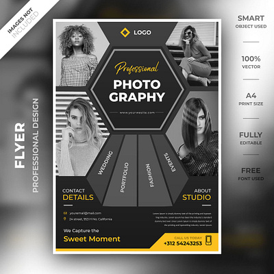 Photography flyer template design a4 brand creative flyer flyer flyer design flyer psd flyer template high resolution identity modern photography photography flyer smart object