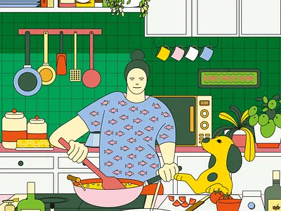 THE QUARANTINE COOK color design drawing flat illustration minimal vector