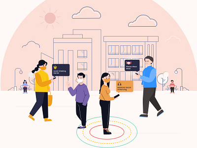 Social Distancing App covid 19 design flat icon illustration notification security app stay home stay safe ui uiux vector web
