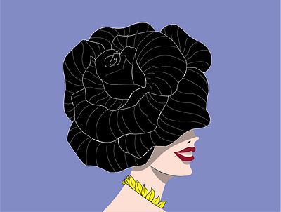 Black Lady a lady in black adobe illustrator beauty big fat hair black lady design fantasy art flower illustration illustrations portrait