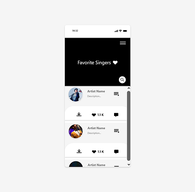 Daily UI: Favorites 044 @appfavorites @appmusic @challenge @daily ui @favorites @mobile @mobileapp @mobiledesign @singers app design ui ux