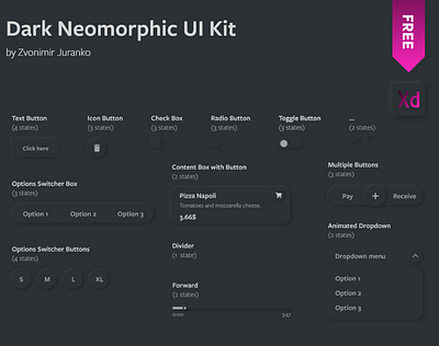 Neomorphic UI Kit for Adobe XD - Dark design neomorphic neomorphism xd ui kit