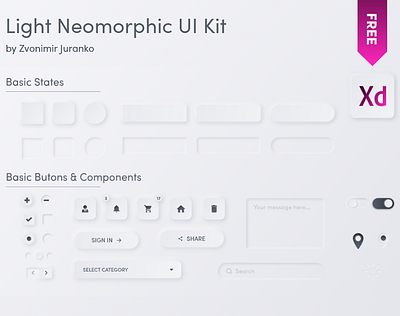 Neomorphic UI Kit for Adobe XD - Light design illustration meomorphism ui kit neomorphic neomorphic ui kit neomorphism xd ui kit