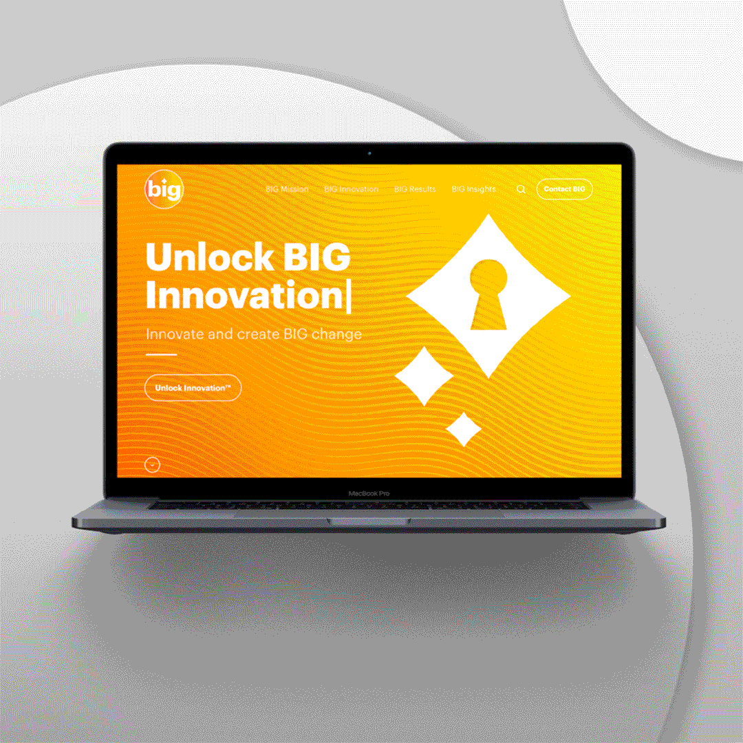 BIG Innovation Consultancy agency branding innovate innovation key logo logo design orange rebrand rebranding spark ui unlock ux website