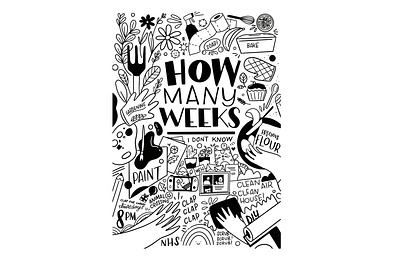 How many weeks are we on now? animal crossing animals baking clapforcarers cleaning cooking diy floral gardening hand drawn illustration monochrome nintendo switch painting quarantine stayathome type typography vector wfh